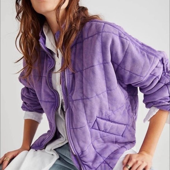 New FREE PEOPLE Quilted COTTON Dolman-Sleeve Jacket Moonberry 794sn - Picture 1 of 4